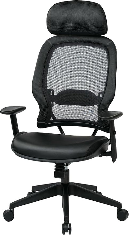 Space Seating Professional AirGrid Back and Padded Black Eco Leather Seat, 2-to-1 Synchro Tilt Control, Adjustable Arms and Tilt Tension with Nylon Base Executives Chair with Adjustable Headrest