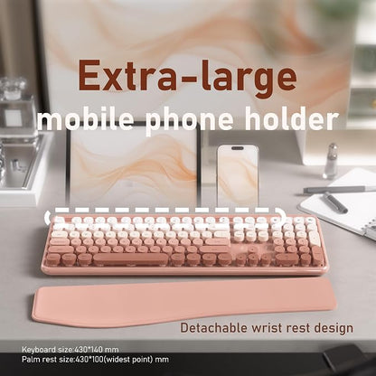 Wireless Keyboard and Mouse, Colorful 104-Key QWERTY with Round Keys, Phone Holder, Wrist Rest, Power Buttons, 2.4GHz USB for PC Laptop (Peach Gradient)