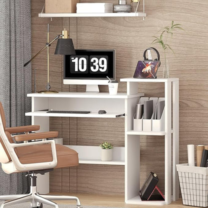 ALISENED Computer Desk with Storage Shelves, Home Office Desk with Monitor Stand, Small Writing Desk Table with Keyboard Tray,Study Table with CPU Stand for Small Spaces (35"-White)