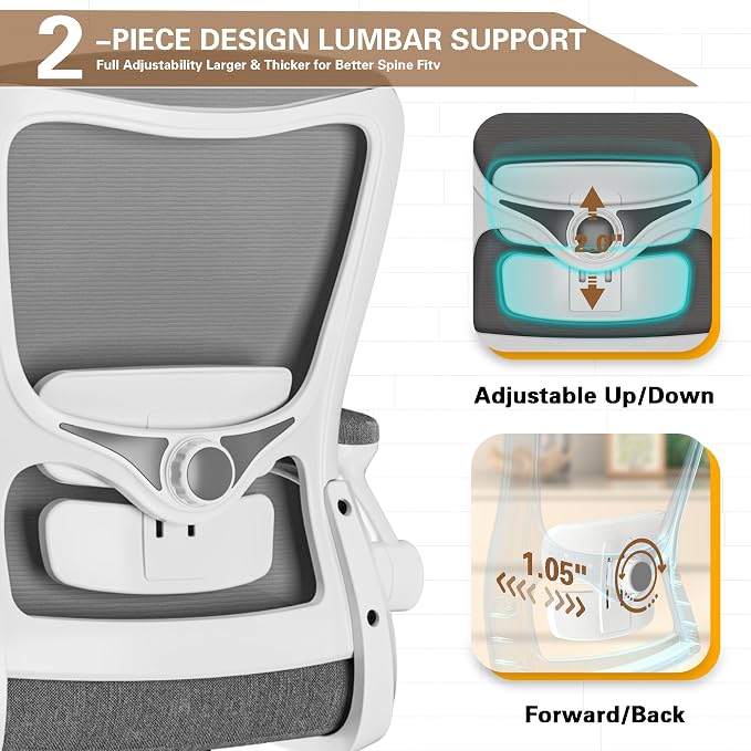 Ergonomic Office Chair - High Back Desk Chair with Adjustable Lumbar Support, Breathable Mesh Back, 330LBS Capacity, Easy Assembly, for Home Office Executive Computer Task
