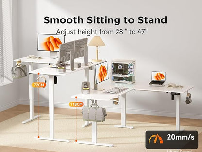 WALKINGDESK 63x55 Inches Reversible L Shaped Standing Desk, Height Adjustable With Cup Holder, Electric Corner Computer Workstation, Sit Stand up Home Office, Standing Desk with Cable Management White