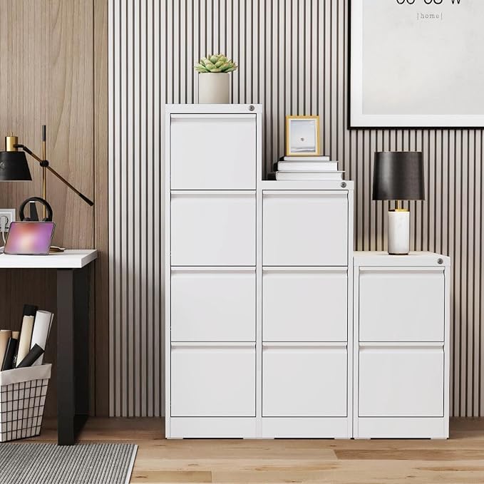 2 Drawer File Cabinet with Lock, Vertical Metal Filing Cabinet Under Desk Storage Cabinet, Legal Letter File Cabinets for Home Office, Easy Assemble (White)