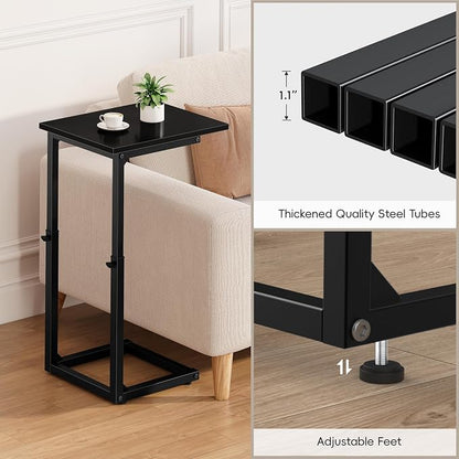 Vagusicc C-Shaped End Table for Couch, 33" Tall C Table Adjustable Height Side Table, Couch Side Tables with Metal Frame Slide Under Sofa, Sofa Table TV Tray for Living Room, Bedroom, Bedside, Black