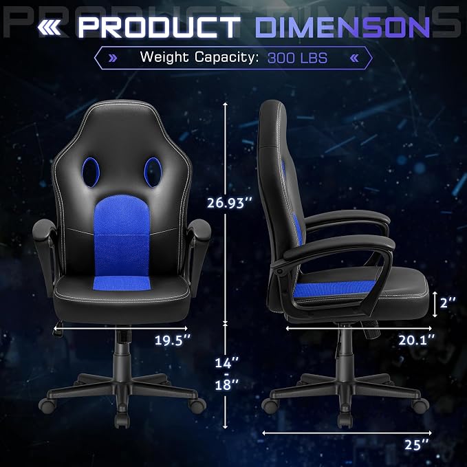 Office Gaming Chair High Back Leather Computer Chairs Ergonomic Height Adjustable Racing Game Desk Chair Executive Conference Task Chair (Blue)