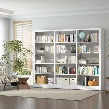 5-Tier Industrial Bookshelf, White Bookcases and Bookshelves,Tall Metal Book Shelf Storage Organizer,Freestanding Bookshelf for Living Room,Home Office(White, Shelf-4)