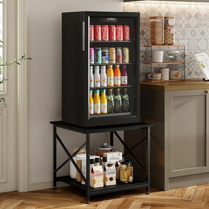 Warmiehomy 24"x24"x24" Large Printer Stand with Storage, 2 Tier Rolling Printer Cart Table, Mini Fridge Stand with Wheels, Use for 3D Laser Printer Home Office, Black