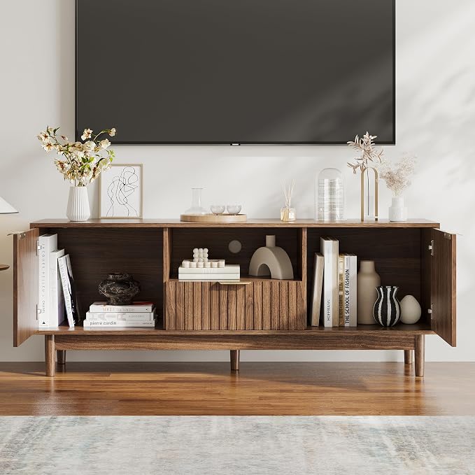 TV Stand and Coffee Table Set of 2, Mid Century Modern Lift Top Coffee Table, TV Console Table Living Room Table Sets for Living Room, Bedroom, Home Office, Walnut
