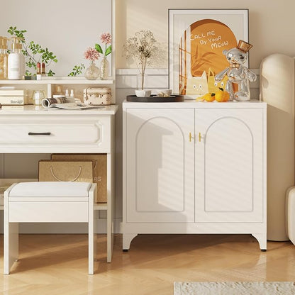 Metal Storage Cabinet with 2 Doors, 33" H White Sideboard Cabinet, Small Kitchen Pantry with Adjustable Shelf, Coffee Bar Cabinets, Storage Cabinets for Kitchen, Bedroom, Living Room, Office