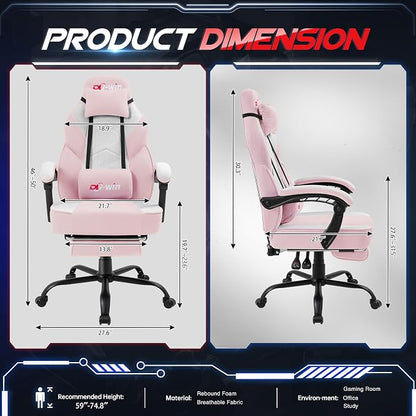 DL-win Video Gaming Chair for Adults, Computer Chair with Footrest and Ergonomic High Back, Big and Tall Gamer Chair with Massage Lumbar Support (Blush)