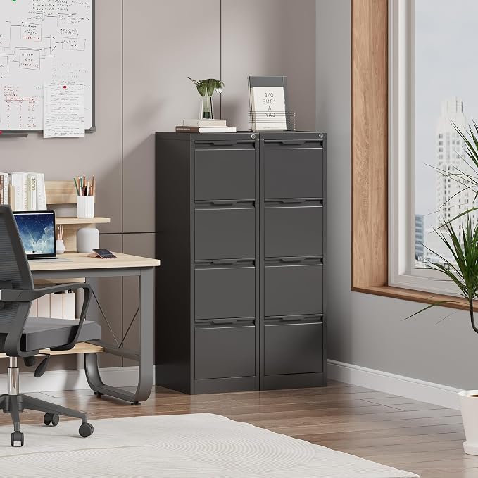 4 Drawer File Cabinet with Lock, Filing Cabinets for Home Office | Tall File Cabinet, Lockable File Cabinet, Metal File Cabinet for Letter/Legal/A4/F4 Size, Assemble Required