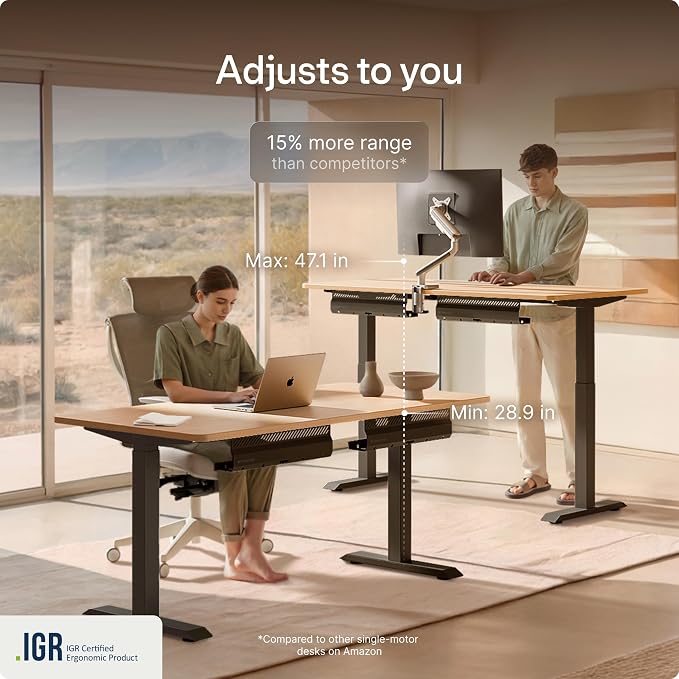 Desktronic HomeOne Standing Desk 60x30 — Ergonomic Sit Stand Home Office Desk, Made in Europe, Electric Dual Motor Height Adjustable, USB & USB-C Charging, Wobble-Free, Touchscreen, 3 Memory Presets