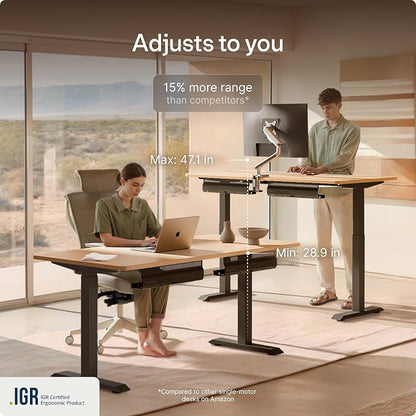 Desktronic HomeOne Standing Desk 54x28 — Ergonomic Sit Stand Home Office Desk, Made in Europe, Electric Dual Motor Height Adjustable, USB & USB-C Charging, Wobble-Free, Touchscreen, 3 Memory Presets