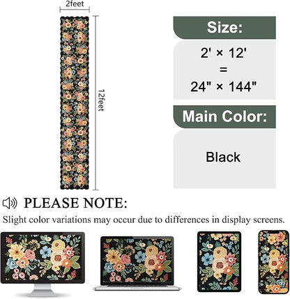 DUKINO 2x12 Runner Rug for Hallway, Soft Floral Washable Kitchen Runner Rug with Non Slip Backing, Lightweight & Low Pile Extra Long Carpet for Entryway, Laundry Room, Entrance, Bedroom, Black