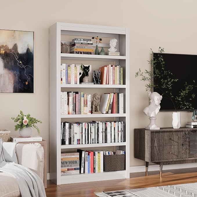 OSEILLC 69" H 5-Shelf Heavy Duty Metal Bookcase, Adjustable Bookshelf with Large Capacity, Sturdy Bookshelf for Home Office, Living Room, Garage