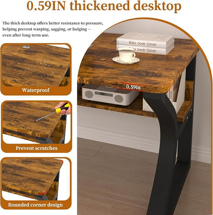 47'' Computer Desk Home Office Desk, Modern Computer Desk w/U Shaped Metal Frame, Storage Shelves, PC Table Study Writing Desk Workstation for Home Office (47inch/Brown)