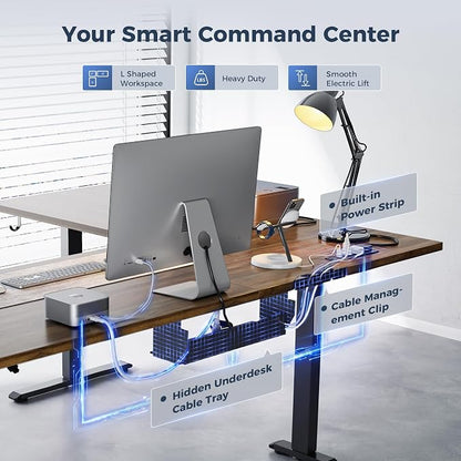 Klicelor L Shaped Standing Desk 75 x 61 Inch,Electric Height Adjustable Corner Desk with Cable Management & Power Outlets, Ergonomic Sit Stand Up Computer Table for Home Office,Dark Walnut