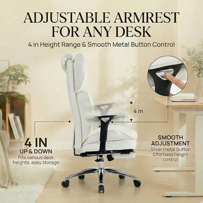 Efomao Big & Tall Desk Chair, Wide Executive Office Chair with Footrest White
