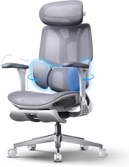 Hbada E3 Air 2026 Ergonomic Office Chair, 3-Zone Lumbar Support, Comfy Home Office Chair with Auto Recline, 4D Headrest & Armrests, 140° Tilt for Work & Relax, Grey with Footrest
