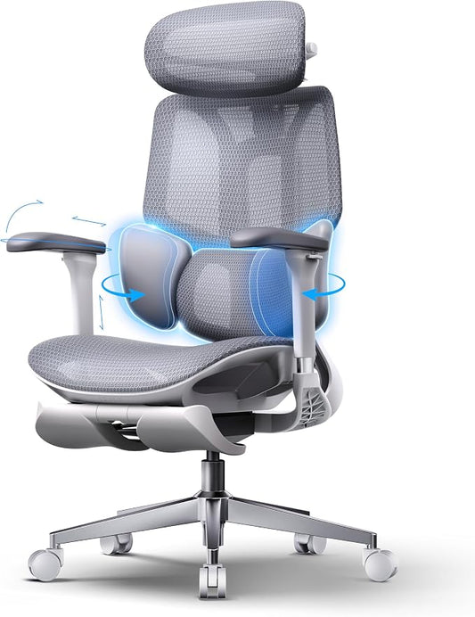 Hbada E3 Air 2026 Ergonomic Office Chair, 3-Zone Lumbar Support, Comfy Home Office Chair with Auto Recline, 4D Headrest & Armrests, 140° Tilt for Work & Relax, Grey with Footrest