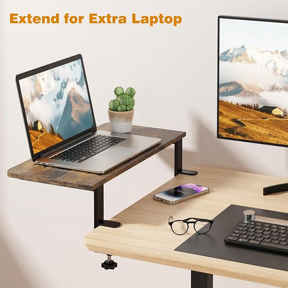 Desk Extender, 22-inch Clamp-On Desk Shelf, Height-Adjustable Desktop Shelf Organizer for Monitors Office and Gaming Accessories, Arm Support Table Extension, 44lbs Heavy Duty, Dark Brown