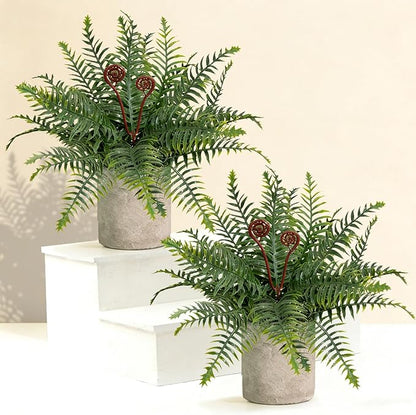 Artificial Boston Fern Potted Plants, 2 Pcs 15'' Fake Greenery Shrubs Plants in Pot for Home Office Living Room Desk Shelf Indoor