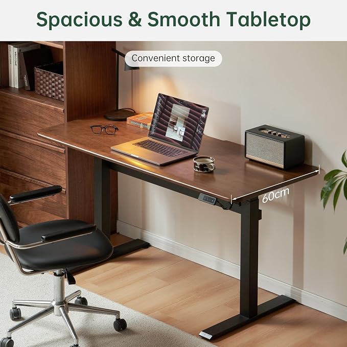 100% Solid Rubber Wood Electric Standing Desk, Walnut Finish Sit Stand Height Adjustable Desk with Cable Organizer,Ergonomic Computer Desk for Home Office Study Room 47.24" W