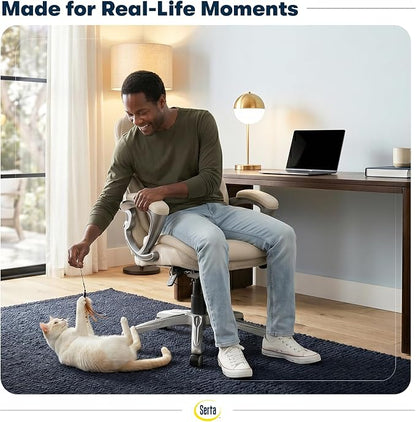 Serta Bryce Executive Office Chair - Ergonomic Computer DeskChair with Lumbar Technology - Adjustable Height - Memory Foam Body Pillows - 360° Swivel Rolling Base - Bonded Leather - Cream