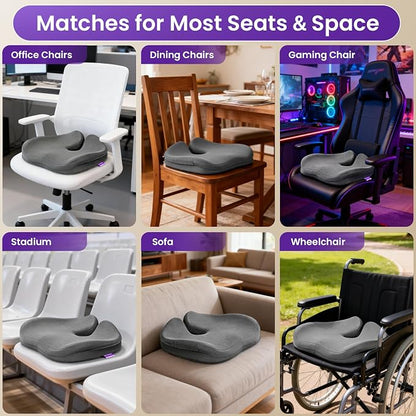 ZZ-WELL Seat Cushions for Office Chairs, Patented Pressure Relief Coccyx Cushion for Tailbone Pain, Memory Foam Butt Pillows for Wheelchair Car Sitting, Carrying Handle, Non-Slip (Grey, Large)