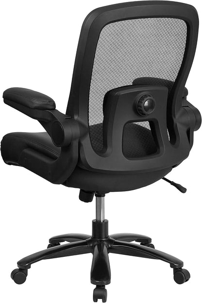 Flash Furniture Big & Tall Swivel Office and Gaming Chair with LeatherSoft Seat, Mesh Office Chair with Flip-Up Armrests and Adjustable Height, Black