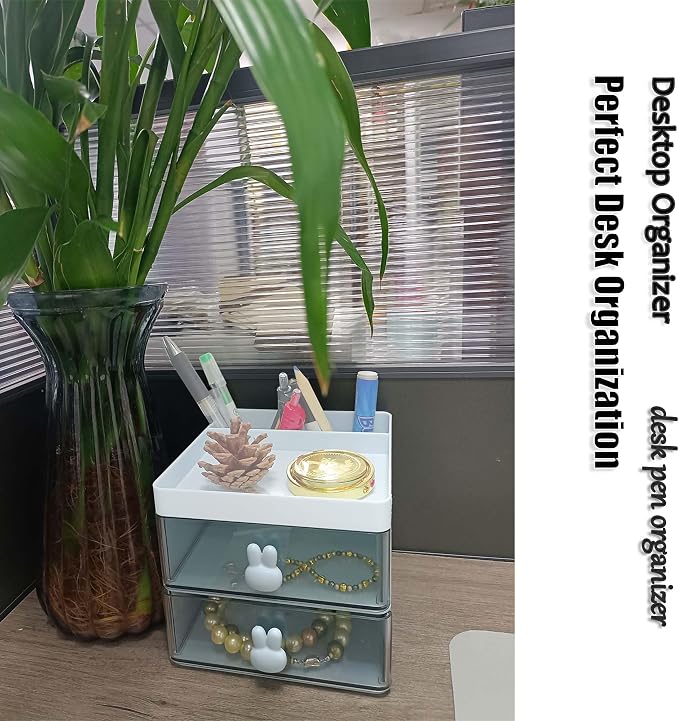 Elegant Transparent Acrylic Desk Organizer - Perfect for Office Desk Accessories, Cosmetic Organizer (White, L)