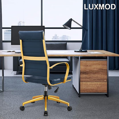 Office Chair, Computer Chair, Ergonomic Office Chair in Vegan Leather, High Back Desk Chair with Back Support, Executive Chair, Manager（Navy Gold）