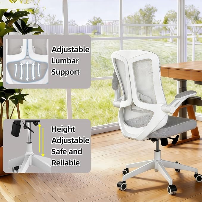 Ergonomic Office Chair - 350LB Comfy Desk Chairs with Lumbar Back Support, Mesh Computer Chairs with Wheels and Arms for Home Office, Study (Gray-Without Headrest)