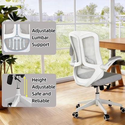 Ergonomic Office Chair - 350LB Comfy Desk Chairs with Lumbar Back Support, Mesh Computer Chairs with Wheels and Arms for Home Office, Study (Gray-Without Headrest)