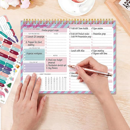 Thboxes Weekly To Do List Notepad, 8.5''x11'' Weekly Desk Planners with 52 Tear Off Sheets Undated Planner Habit Tracker & Productivity Organizer for Home and Work, Plaid Style
