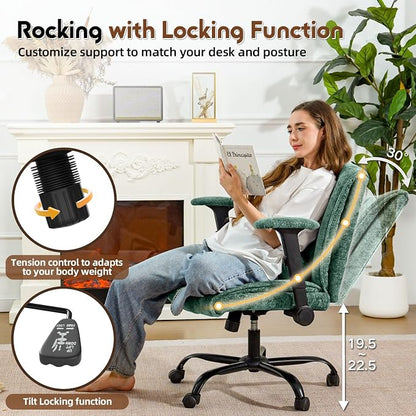 Criss Cross Chair with Wheels & Flip Arms, Wide Cross Legged Office Chair with Adjustable Tilt Criss-Cross Desk Chair with Lumbar Support for Home Office, Bedroom, Apartment Green