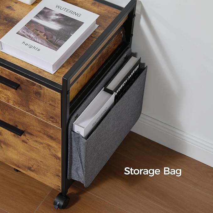 EUREKA ERGONOMIC 2 Drawer Mobile File Cabinet with Wheels, Solid Wood Rolling Storage Cabinet for Home Office, Space-Saving Under Desk Organization with Printer Stand, Rustic Brown