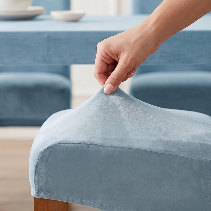 Deisy Dee Stretch XL/Oversized Extra Large Velvet Dining Room Chair Covers for Kitchen Dining，Removable Washable Chair Protectors Slipcovers (Babyblue, 2)