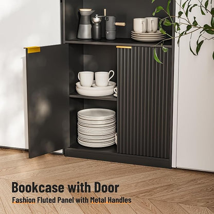INNOD 69" Tall Book Shelve Bookcases with Doors, Floor Standing 6 Shelf Display Shelves, Freestanding Shelving Unit with Closed Doors for Storage, Home Decor Furniture for Living Room Home Office