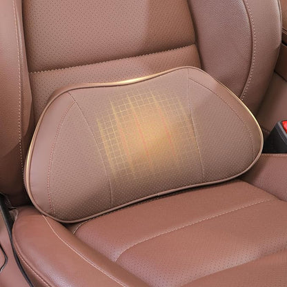 Lumbar Support Pillow for Car, Premium Leather Memory Foam Lumbar Cushion for Lower Back Pain Relief, Universal Back Support for Driving, Home & Office Chairs, Brown, 1 Pack