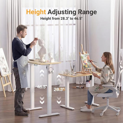 YDN 32" Small Electric Standing Desk Adjustable Height, Sit Stand up Desk with Memory Presets & Cable Management, Home Office Desk for Office & Computer Workstation, White Frame/Nature Top