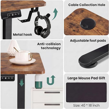 63” L Shaped Standing Desk,Electric Height Adjustable Corner Stand Up Desk, Ergonomic Sit Stand Home Office Computer Desk with Splice Board (Brown)