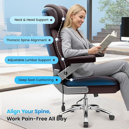 Big and Tall Office Chair for Heavy People, 500LBS Wide Seat Computer Desk Chair, Extra Large Executive Gaming Chair with Adjustable Lumbar Support and 5D Flip Arms, Comfy Heavy Duty Office Chair