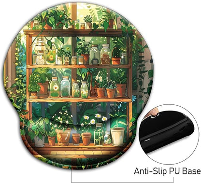 Mouse Pad with Wrist Rest, Ergonomic Mouse Pads Wrist Support for Desk, Green Potted Plant Gaming Mousepad for Wireless Mouse Laptop Computer Work Home Desk Accessories Office Supplies Desktop Decor