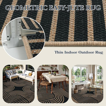 Lahome Enfys Modern Geometric Easy Jute Rug, 6x9 Area Rugs for Living Room Outdoor Patio Washable Indoor Outdoor Carpet, Farmhouse Large Non Slip Carpet for Bedroom Backyard Dining Room