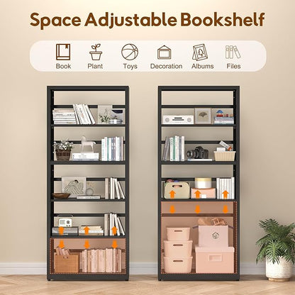 UNICOLY 5 Tier Black Bookshelf, 55" H Tall Bookshelf with 5 Storage Shelves, Heavy Duty Deep Shelves, Open Shelf Bookcase with 5 Bookends, Modern Display Shelves for Books, Toys, CD, W23×D10“