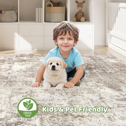 6x9 Area Rugs Living Room: Washable Large Abstract Soft Rug Stain Resistant Indoor Floor Non-Slip Accent Carpet for Women Modern Home Enthusiasts Aged 25-45 - Bedroom Nursery Playroom- Beige Brown