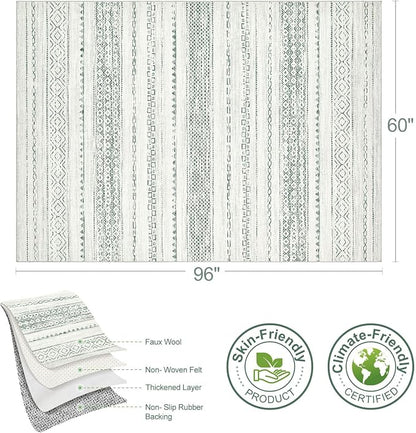 Nakagishi Green Rug Living Room 5x8: Washable Boho Large Neutral Farmhouse Soft Area Rugs Modern Stain Resistant Moroccan Indoor Non-Slip Floor Carpet for Bedroom Nursery Kids Playroom Office