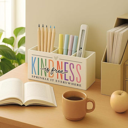 Kindness Is Free Inspirational Pen Pencil Holder for Desk, Inspirational Gifts for Women, Self Love Positive Mental Health Makeup Brush Toothbrush Holder for Vanity Bathroom