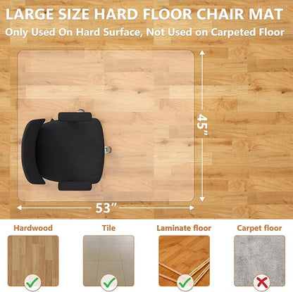 Office Chair Mat, 45" x 53" Vinyl Desk Chair Mat Clear Floor Protector Mat for Hardwood Floor/Rolling Chair Office & Home, Easy Glide and Flat Without Curling