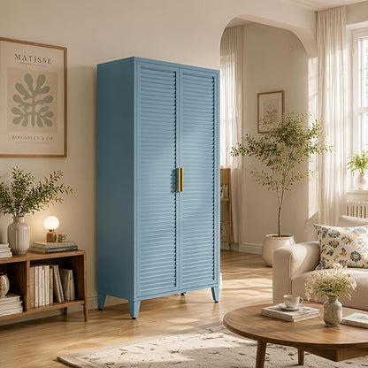 61" Tall Metal Pantry Cabinet with Lock and 3 Adjustable Shelves,Freestanding Heavy Duty steel Storage Locker,Blue Metal Cabinets for Kitchen,Living Room,Laundry,Garage,61" H X 27.6" W X 13.8" D